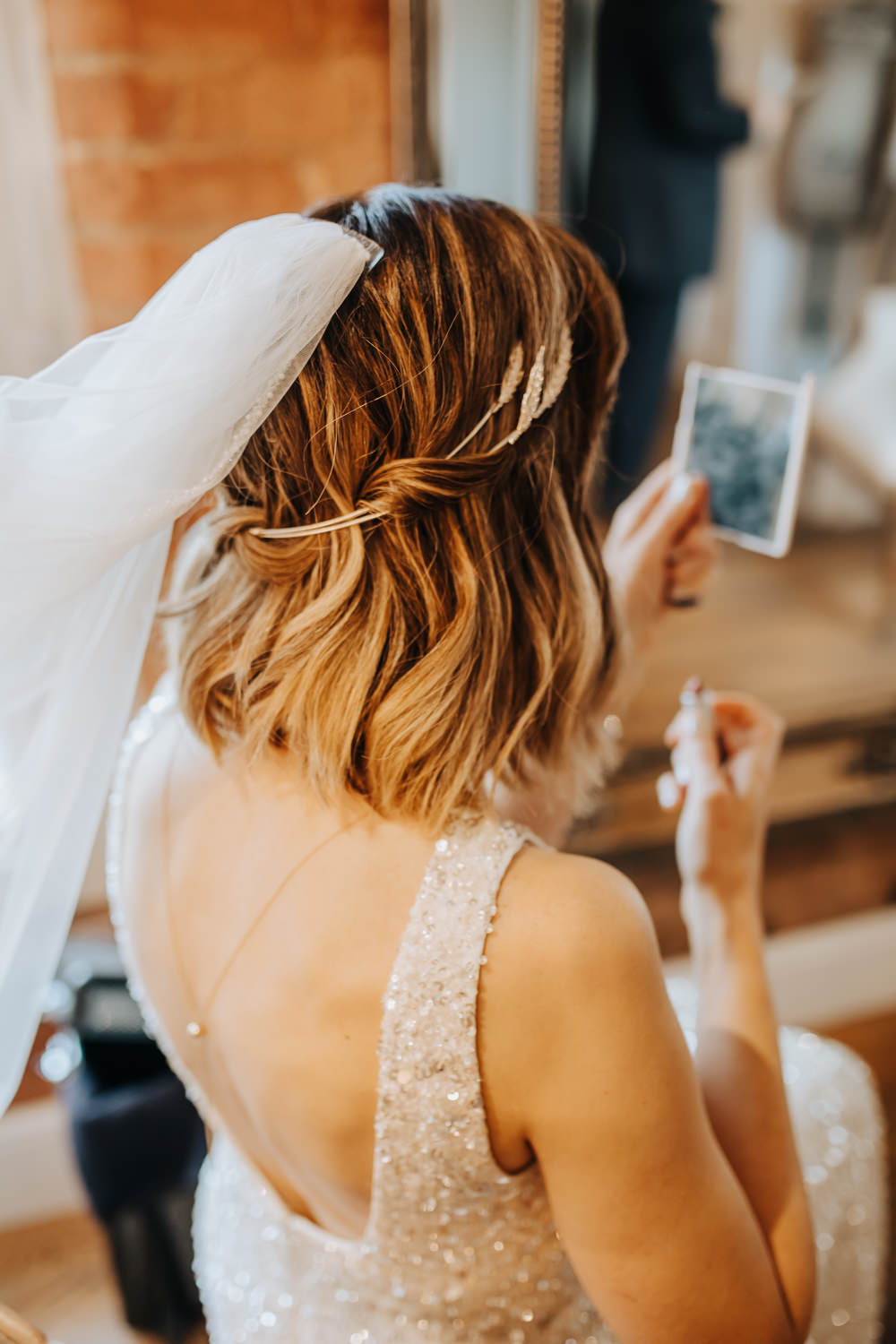 Bride Bridal Hair Short Waves Half Up Down Veil Industrial Derbyshire Wedding Wyldbee