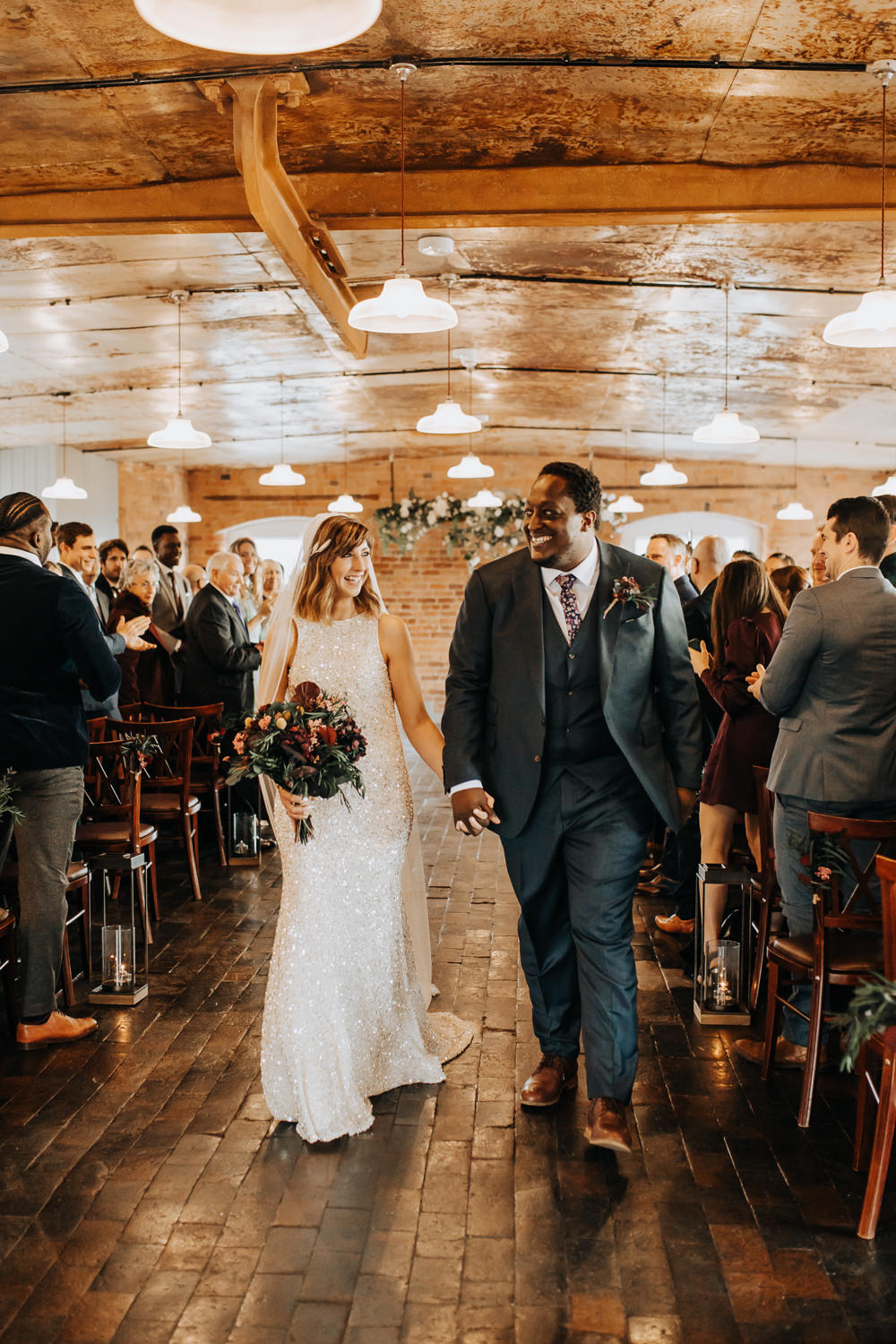 Warehouse Ceremony Flowers Candles Aisle Industrial Derbyshire Wedding Wyldbee