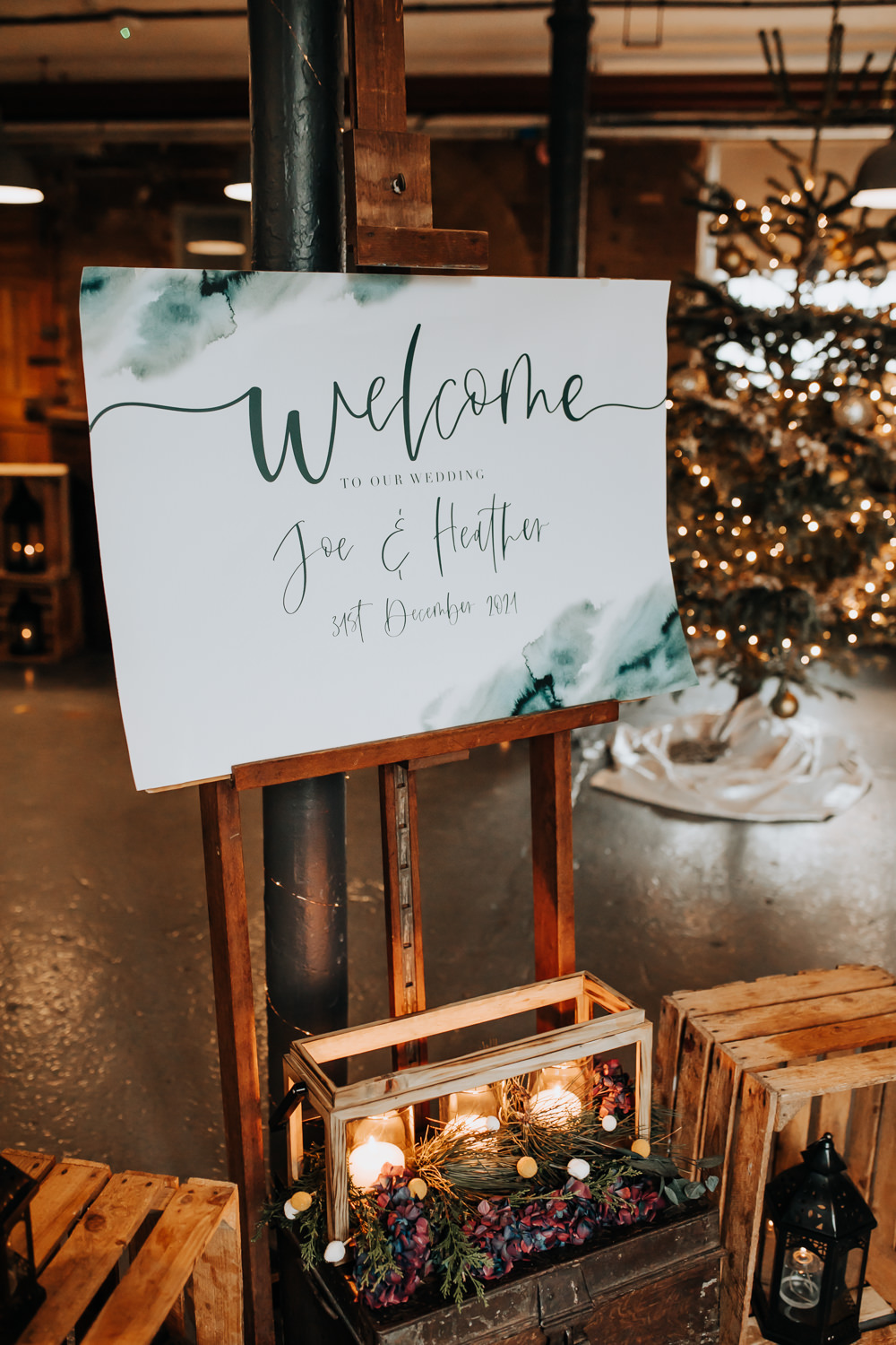 Welcome Sign Calligraphy Watercolour Industrial Derbyshire Wedding Wyldbee