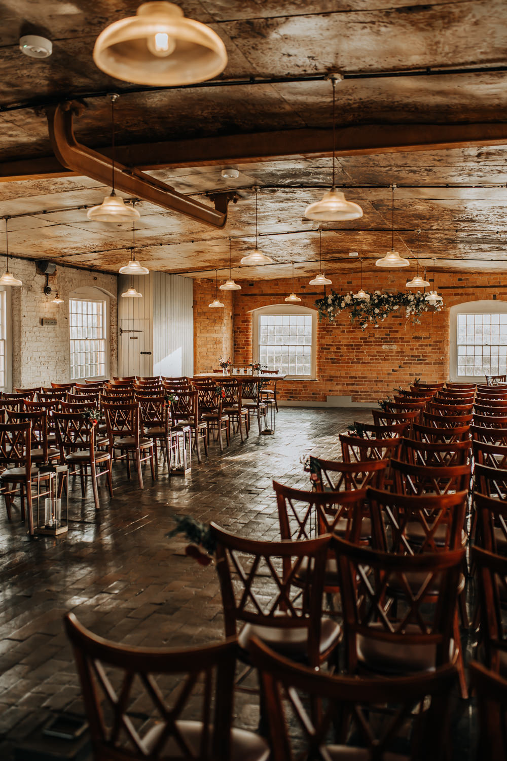 Warehouse Ceremony Flowers Candles Aisle Industrial Derbyshire Wedding Wyldbee
