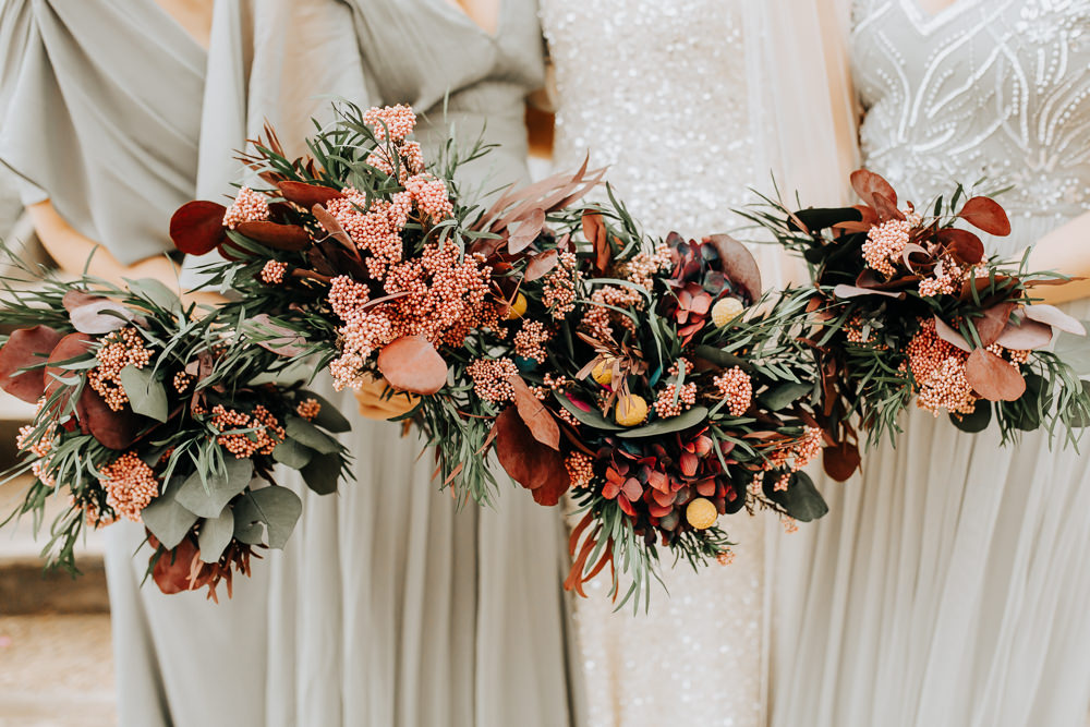 Bridesmaid Bouquet Flowers Bride Bridal Autumn Pink Red Hydrangea Billy Ball Industrial Derbyshire Wedding Wyldbee