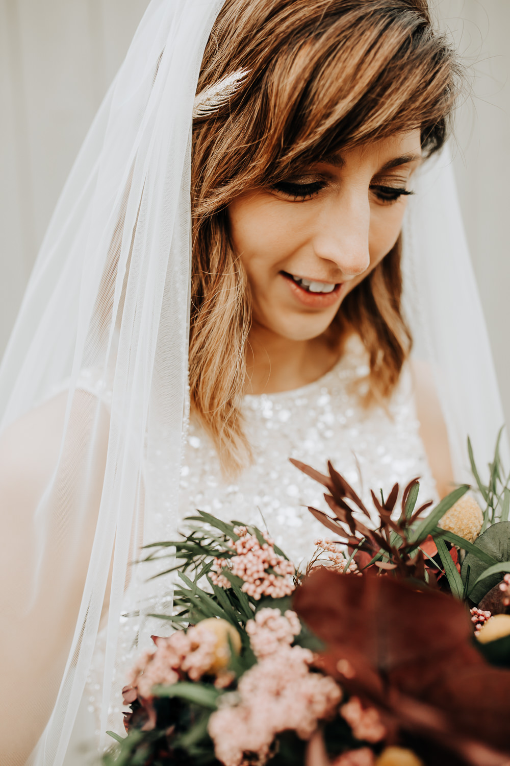 Bride Bridal Hair Short Waves Half Up Down Veil Make Up Industrial Derbyshire Wedding Wyldbee