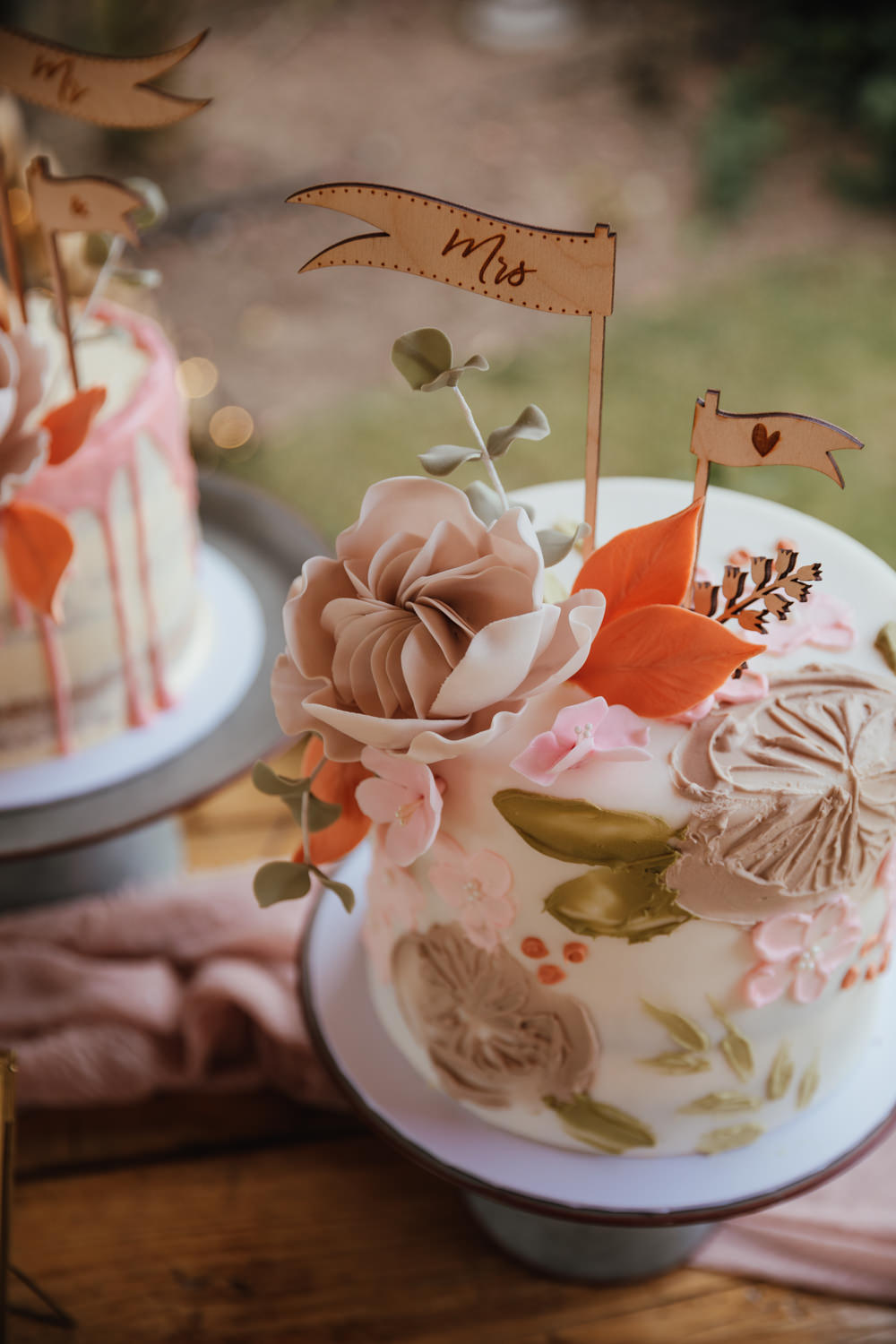 Semi Naked Cake Party Rings Flag Topper His Hers Intimate Garden Wedding Victoria Baker Weddings