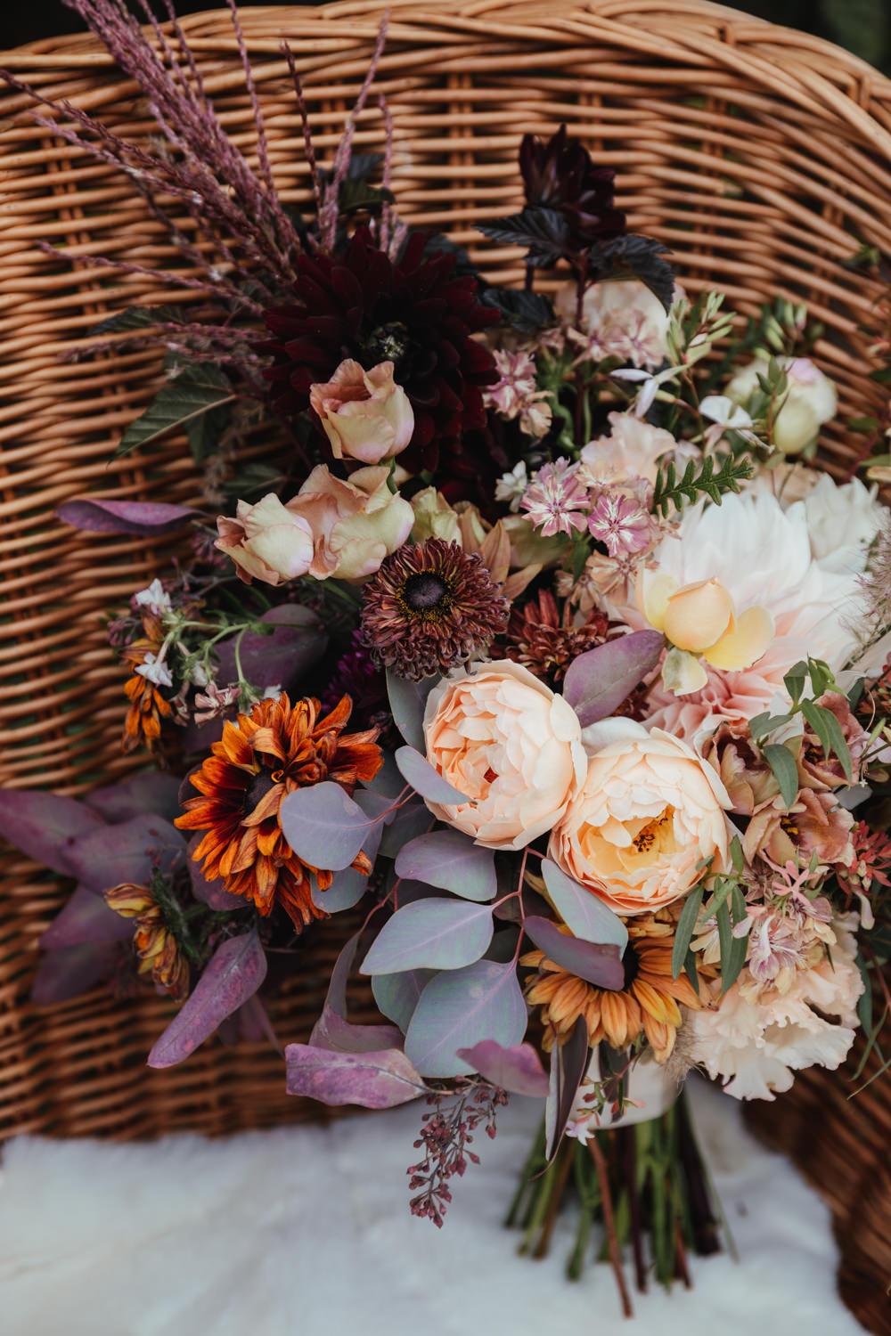 Bouquet Flowers Bride Bridal Red Foliage Rose Orange Intimate Garden Wedding Victoria Baker Weddings