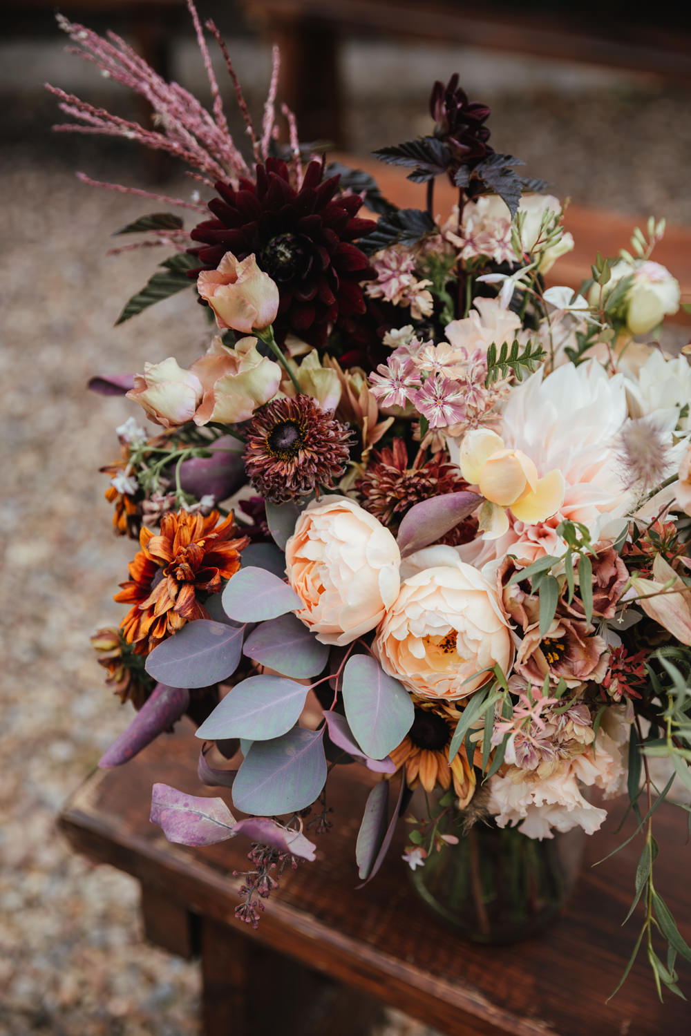 Bouquet Flowers Bride Bridal Red Foliage Rose Orange Intimate Garden Wedding Victoria Baker Weddings