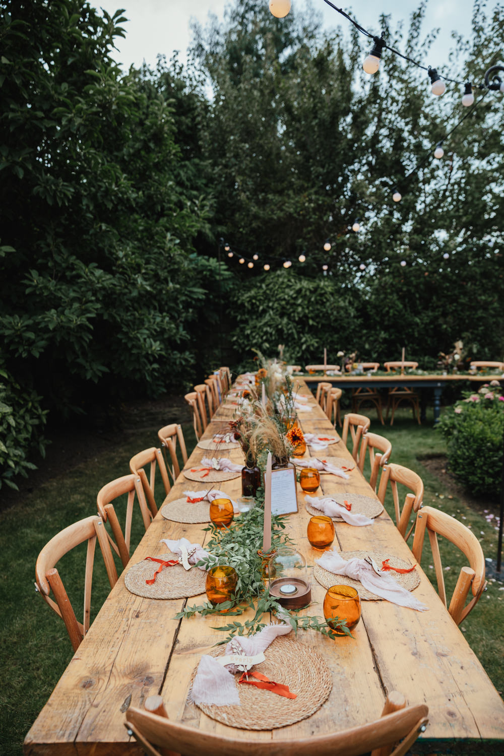 Table Decor Greenery Grass Rattan Place Mats Wooden Intimate Garden Wedding Victoria Baker Weddings