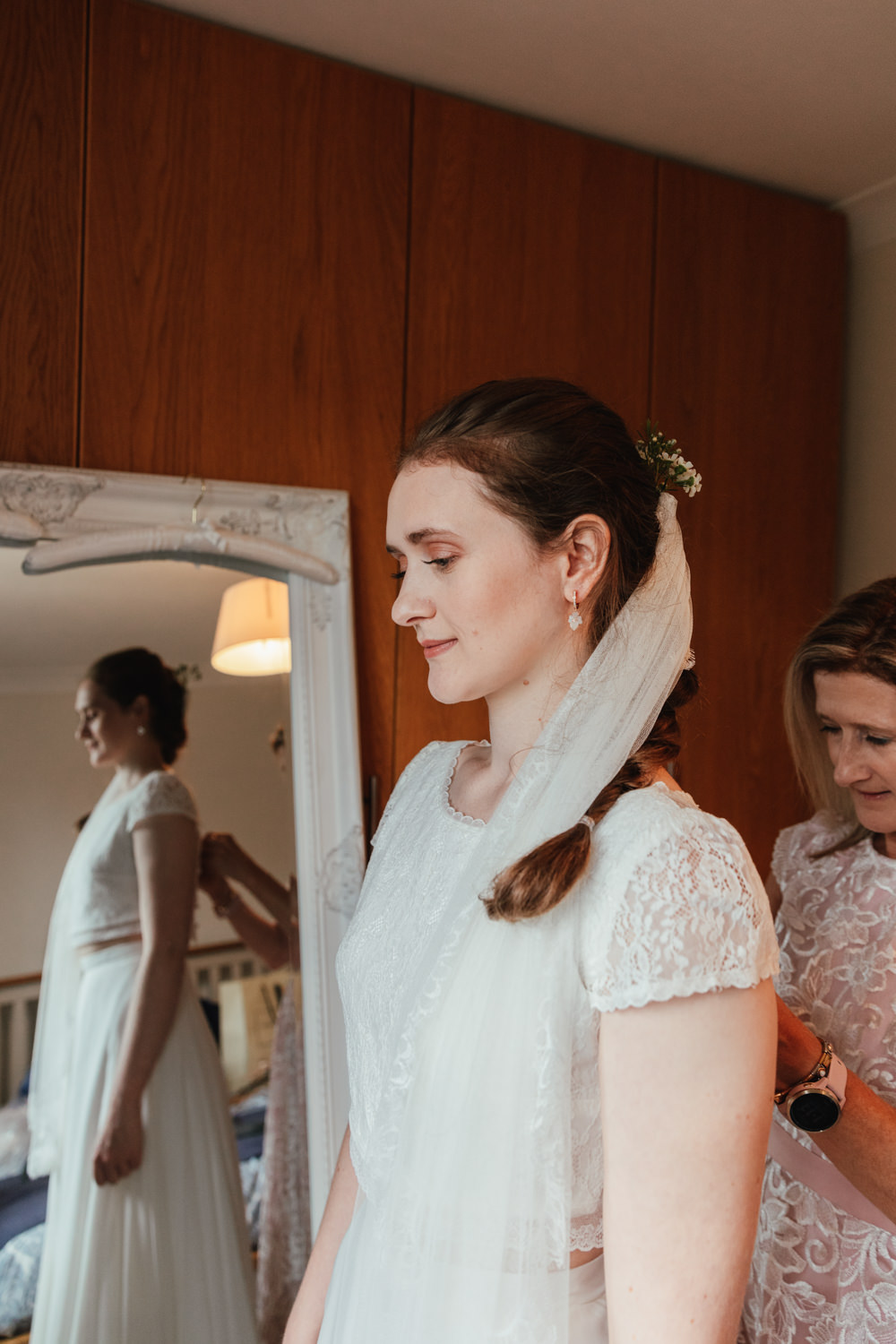 Bride Bridal Lace Tulle Gown Veil Cap Sleeves Intimate Garden Wedding Victoria Baker Weddings