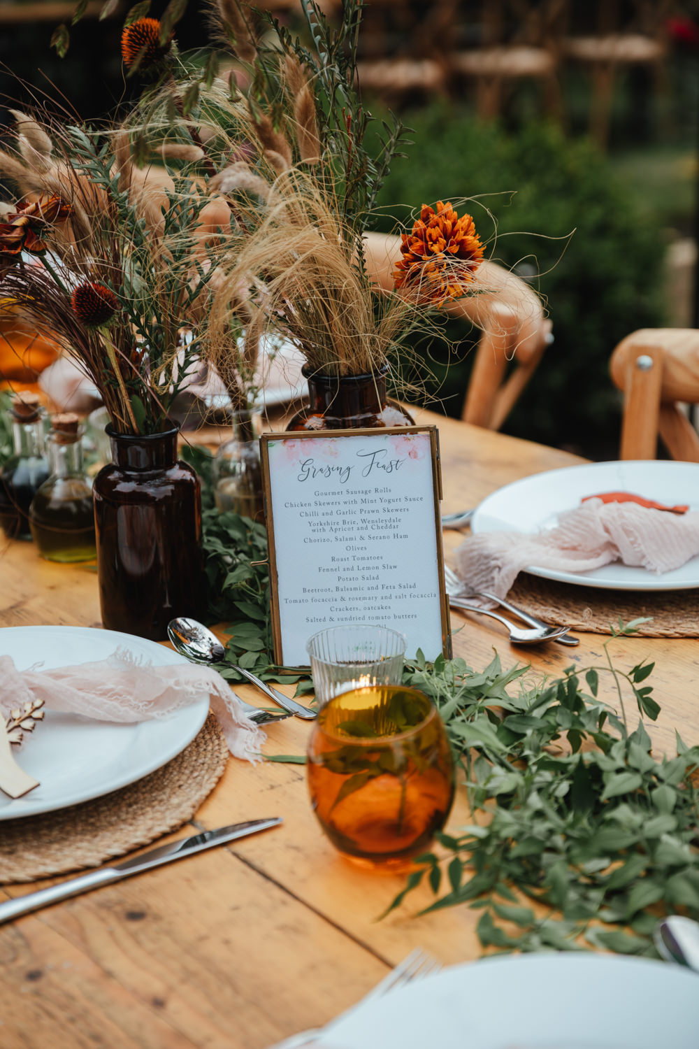 Table Decor Greenery Grass Rattan Place Mats Wooden Intimate Garden Wedding Victoria Baker Weddings