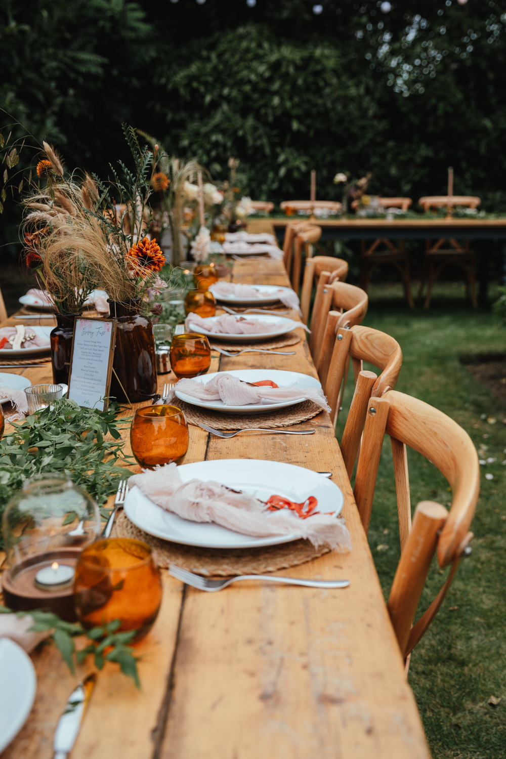 Table Decor Greenery Grass Rattan Place Mats Wooden Intimate Garden Wedding Victoria Baker Weddings