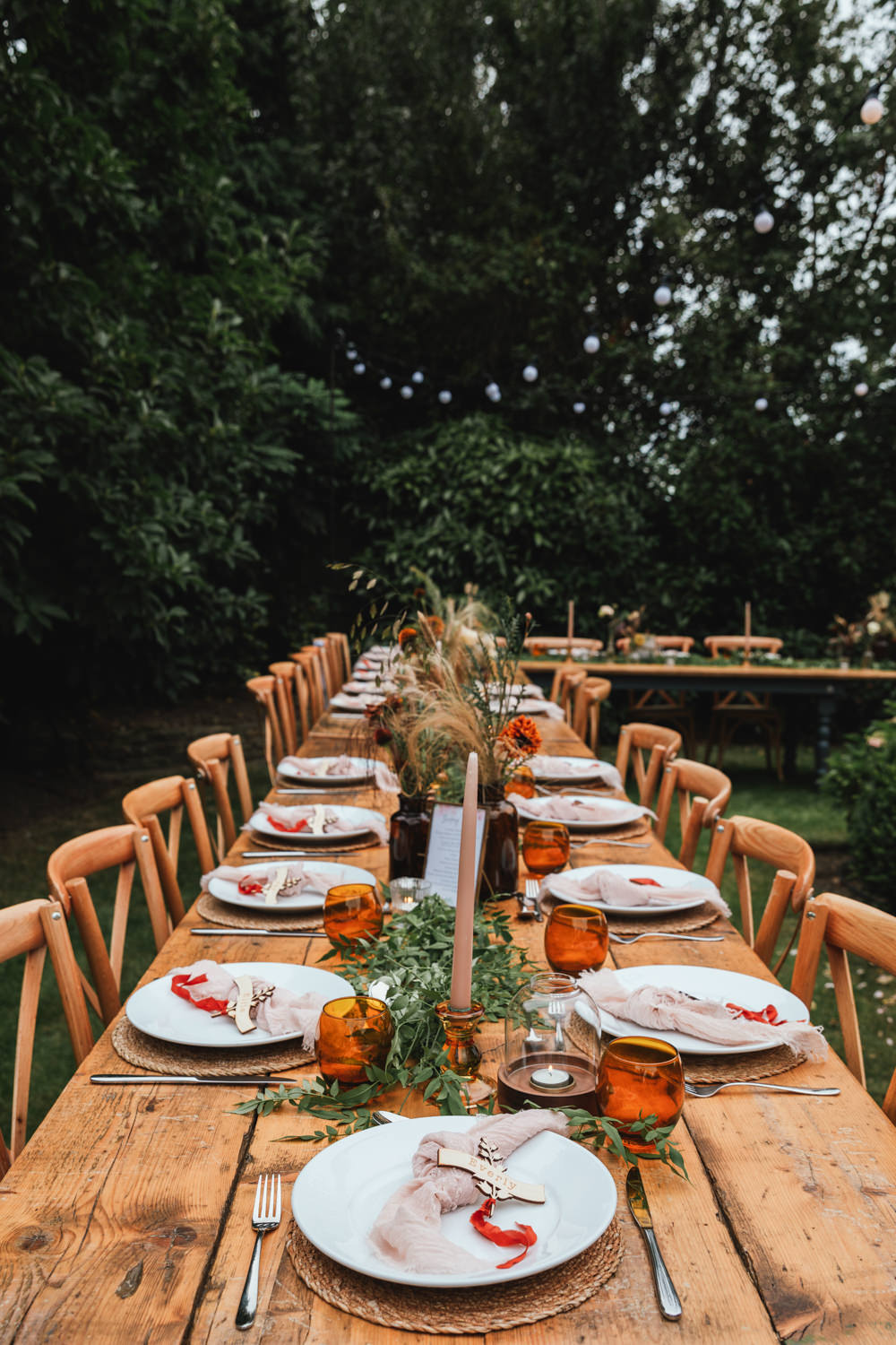 Table Decor Greenery Grass Rattan Place Mats Wooden Intimate Garden Wedding Victoria Baker Weddings