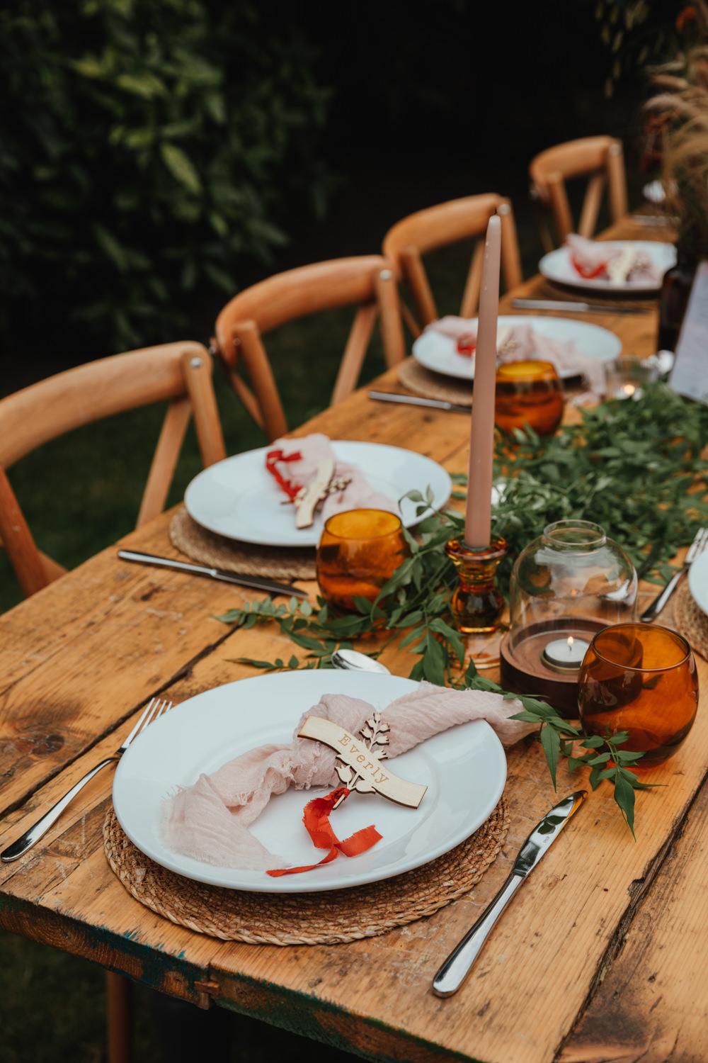 Table Decor Greenery Grass Rattan Place Mats Wooden Intimate Garden Wedding Victoria Baker Weddings