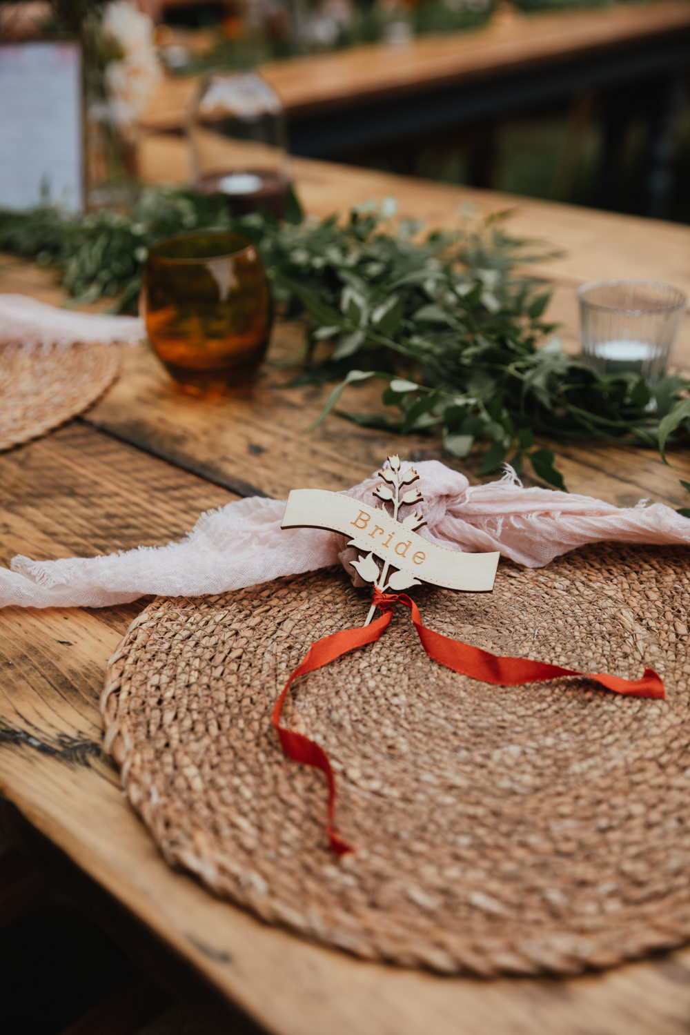 Table Decor Greenery Grass Rattan Place Mats Wooden Place Setting Intimate Garden Wedding Victoria Baker Weddings