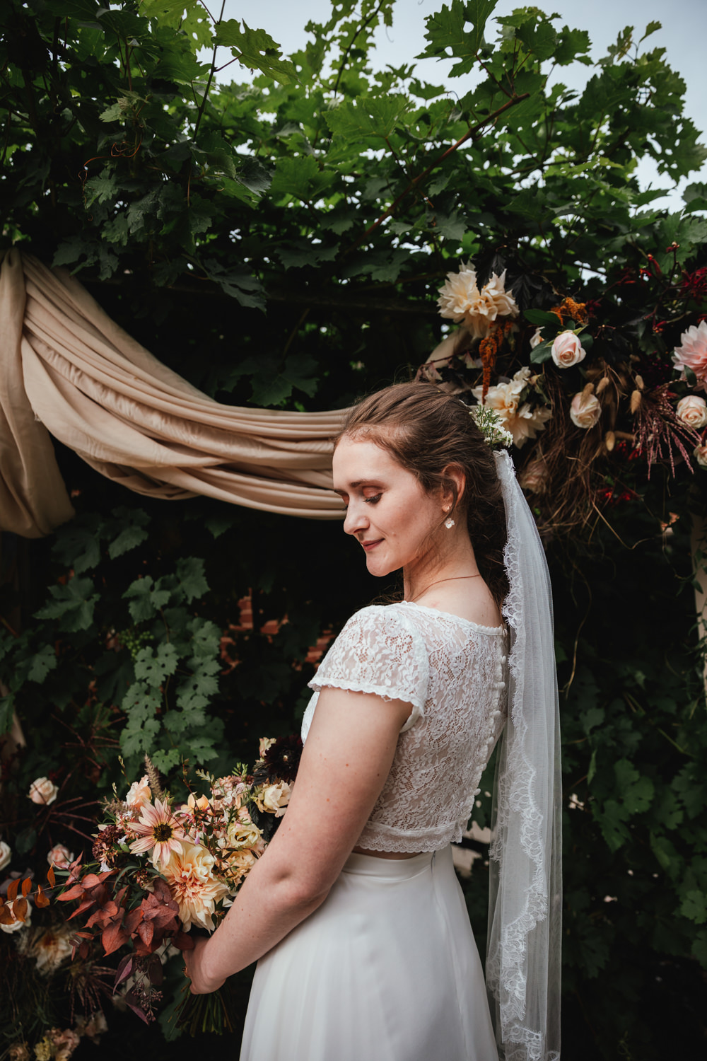 Bride Bridal Lace Tulle Gown Veil Cap Sleeves Intimate Garden Wedding Victoria Baker Weddings