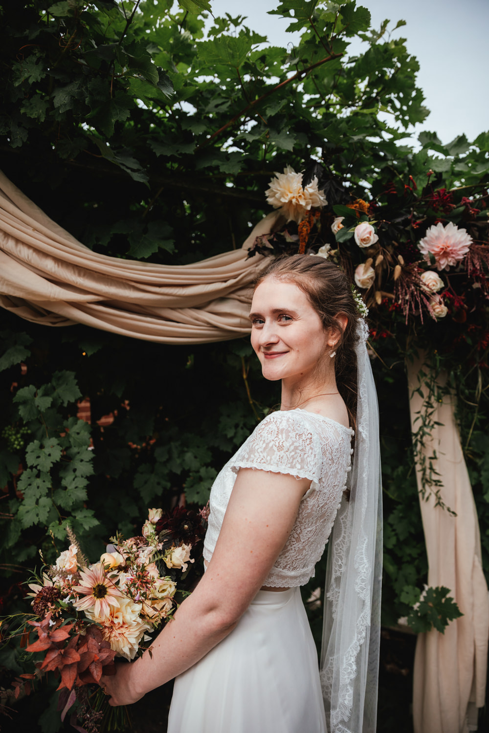 Bride Bridal Lace Tulle Gown Veil Cap Sleeves Intimate Garden Wedding Victoria Baker Weddings