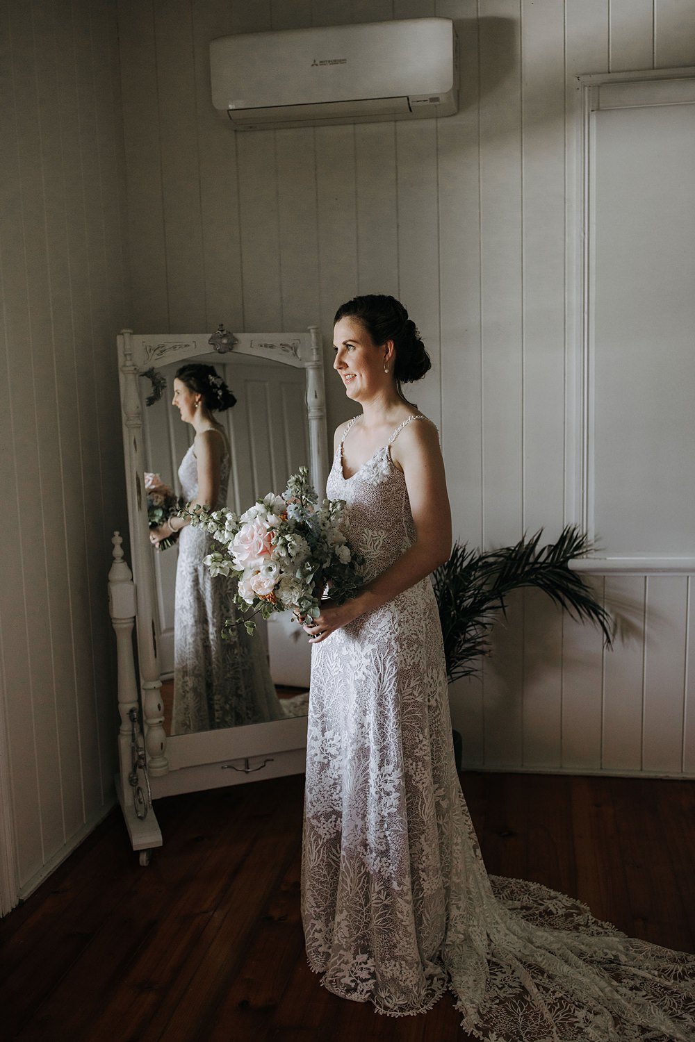 Lace Gown Bride Bridal Train Kooroomba Lavender Farm Wedding Jessica Turich Photography