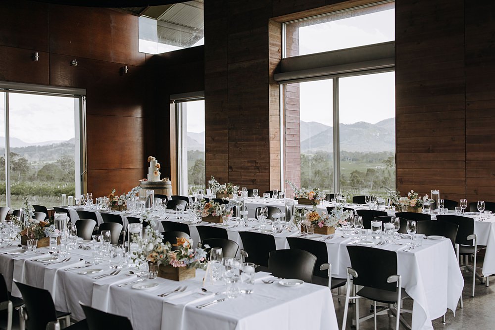 Long Tables Modern Chairs Reception Decor Kooroomba Lavender Farm Wedding Jessica Turich Photography
