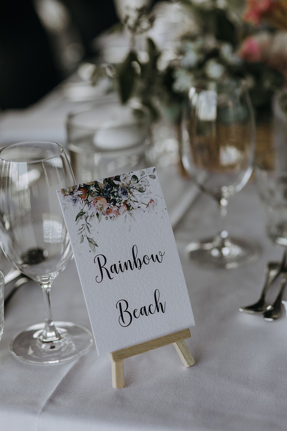 Table Name Beach Floral Kooroomba Lavender Farm Wedding Jessica Turich Photography