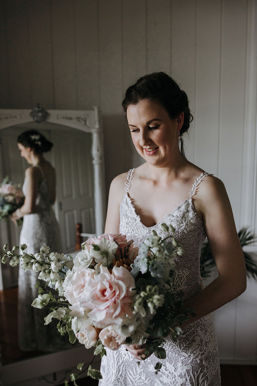 Bridal Bridal Bouquet Flowers Pink Rose White Stocks Kooroomba Lavender Farm Wedding Jessica Turich Photography