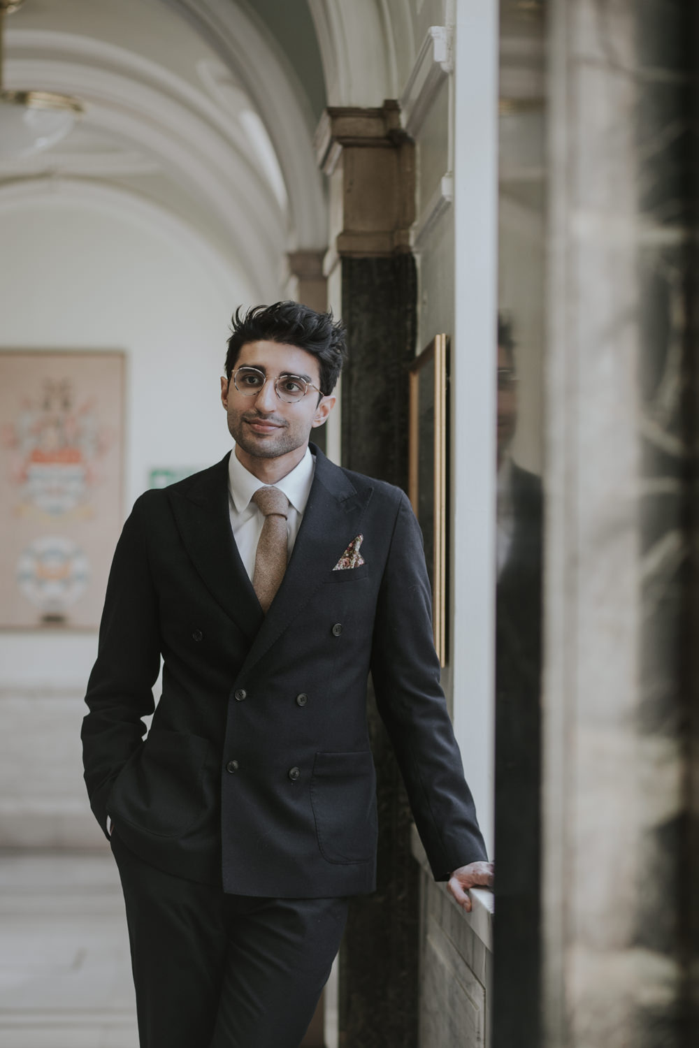 Groom Double Breasted Suit Jacket Gold Tie London Civil Ceremony Wedding Grace Pham Photography
