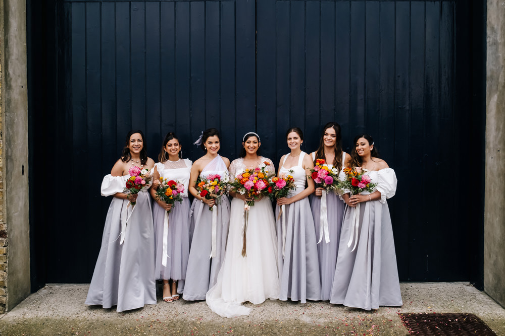 Bridesmaids Lilac Grey Dresses London Warehouse Wedding Kristian Leven Photography