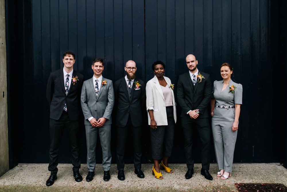 Mismatched Groomsmen Best Woman Suits London Warehouse Wedding Kristian Leven Photography