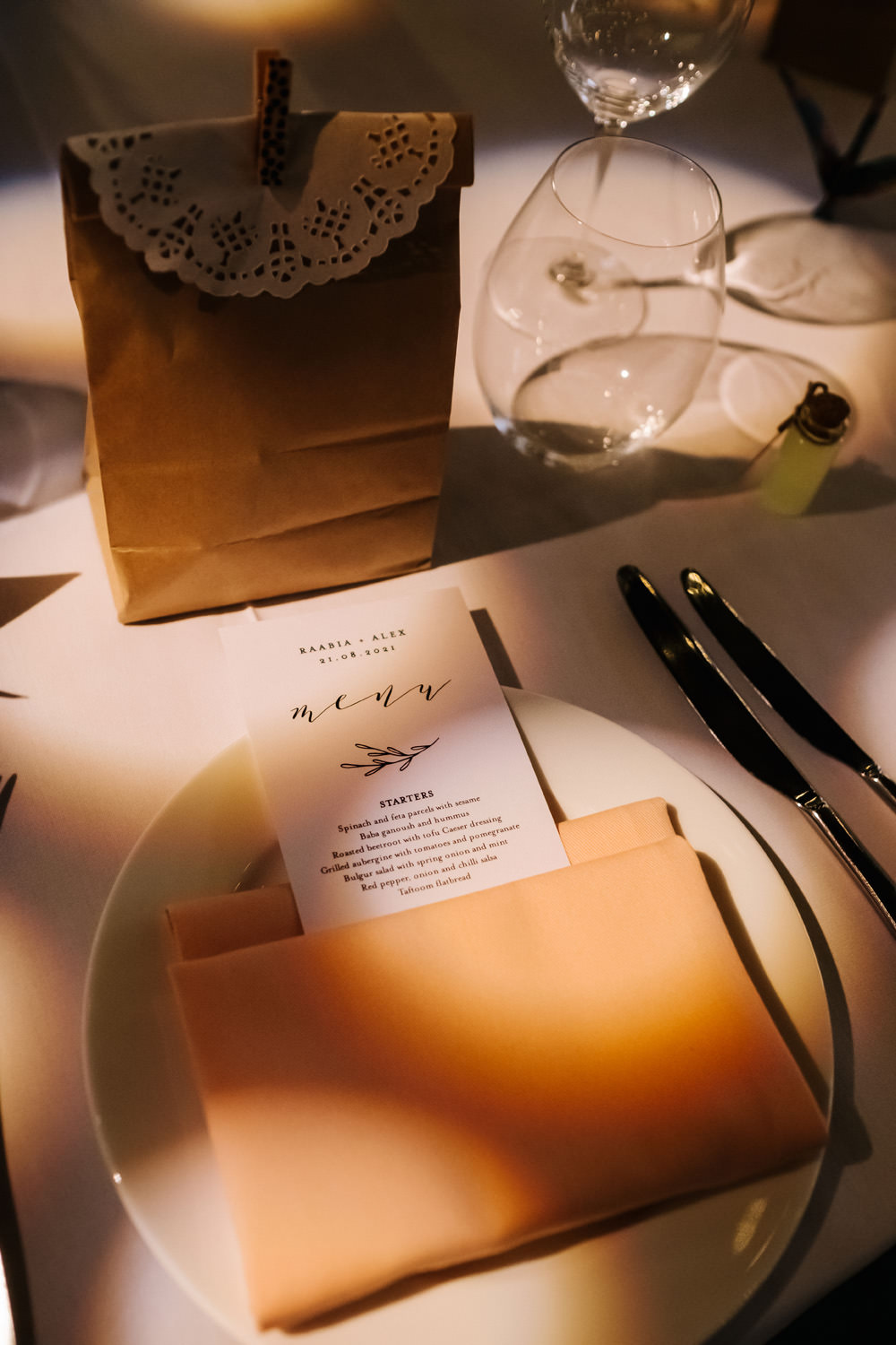 Place Name Setting Goodie Bag London Warehouse Wedding Kristian Leven Photography