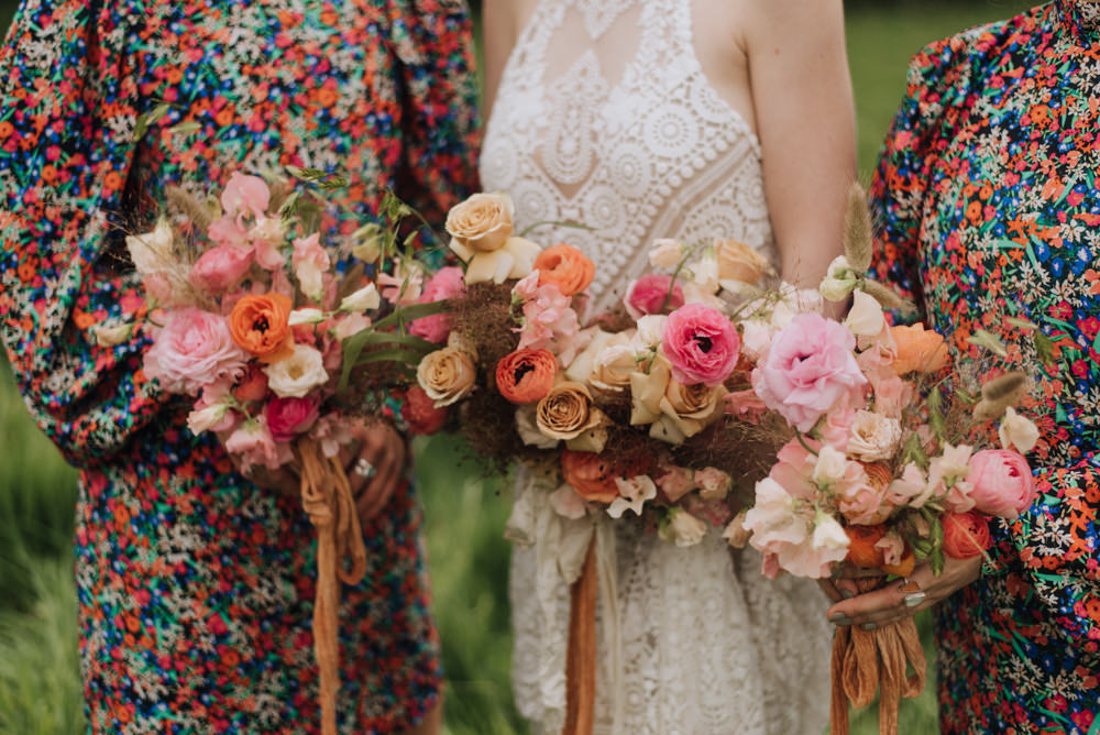 Bouquet Flowers Bride Bridal Rnunculus Rose Pink Yellow Bridesmaids Meadows Norfolk Megan Duffield Photography