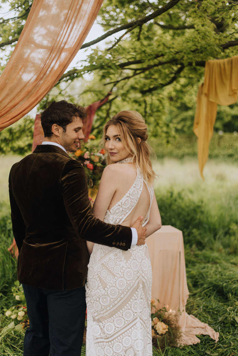 Dress Gown Bride Bridal Lace Boho Rue De Seine Meadows Norfolk Megan Duffield Photography