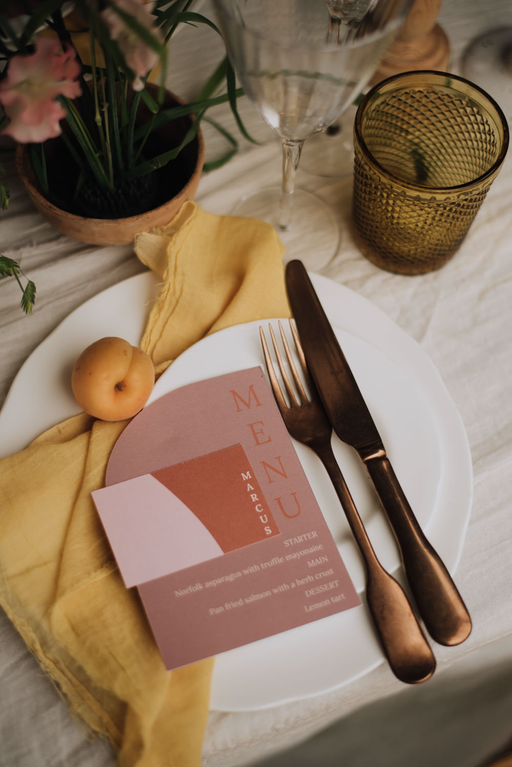 Yellow Terracotta Stationery Menu Place Setting Norfolk Megan Duffield Photography
