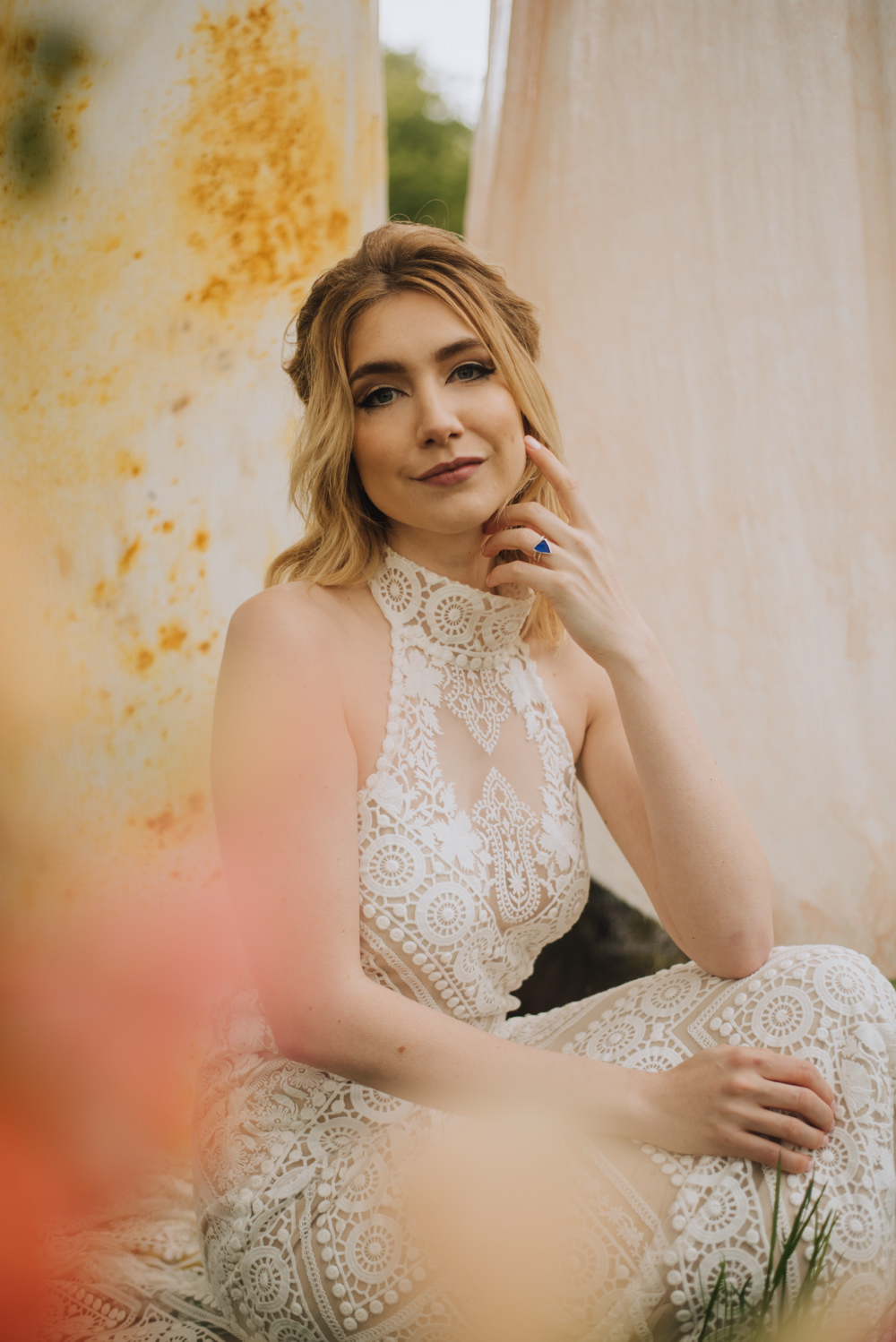Dress Gown Bride Bridal Lace Boho Rue De Seine Meadows Norfolk Megan Duffield Photography