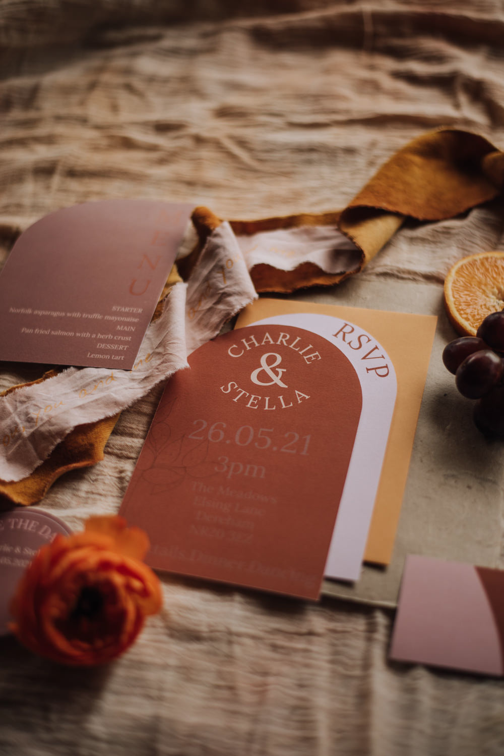 Yellow Terracotta Stationery Invite Meadows Norfolk Megan Duffield Photography
