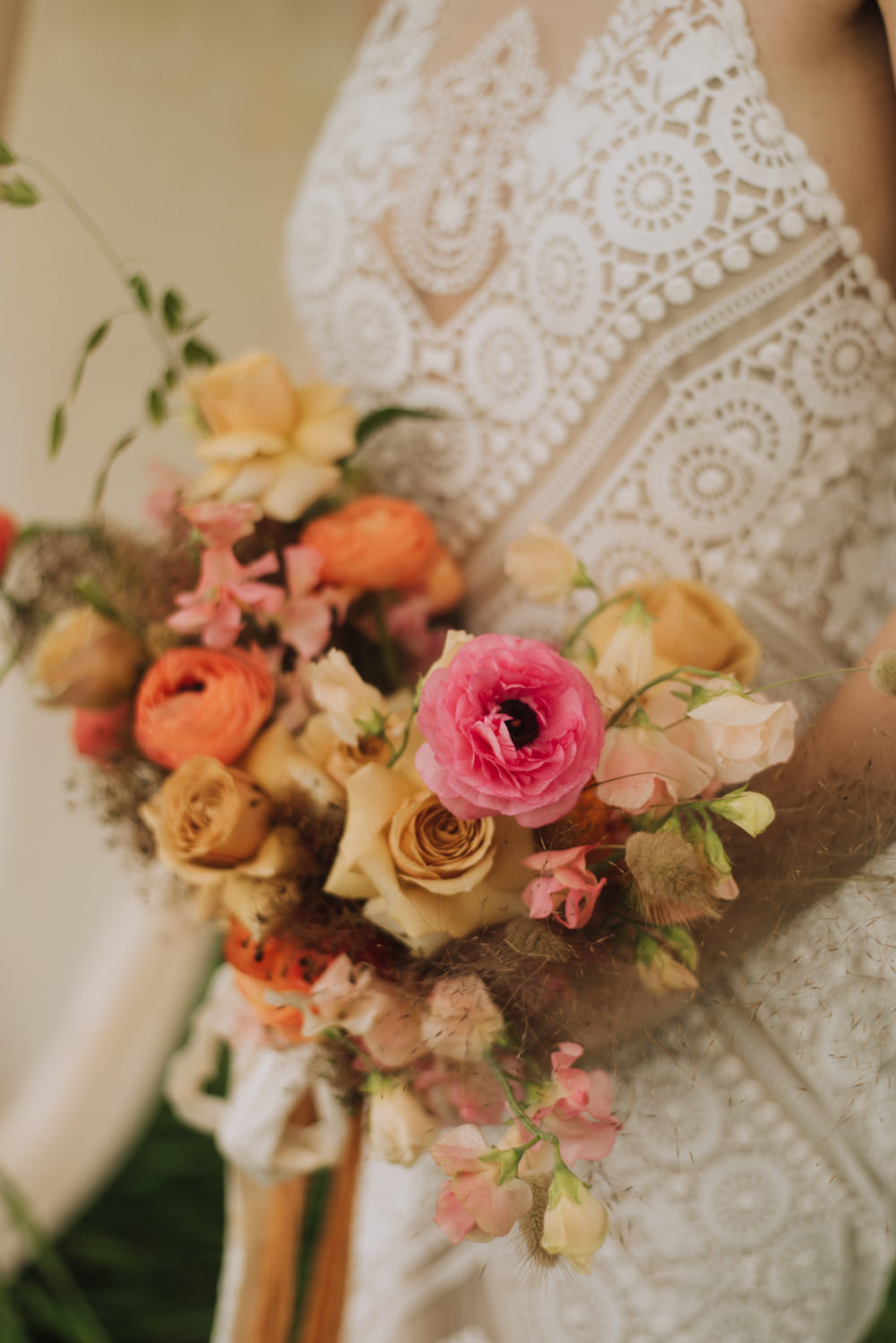 Bouquet Flowers Bride Bridal Rnunculus Rose Pink Yellow Meadows Norfolk Megan Duffield Photography
