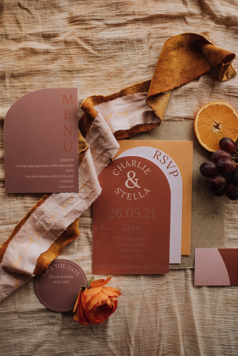 Yellow Terracotta Stationery Invite Meadows Norfolk Megan Duffield Photography