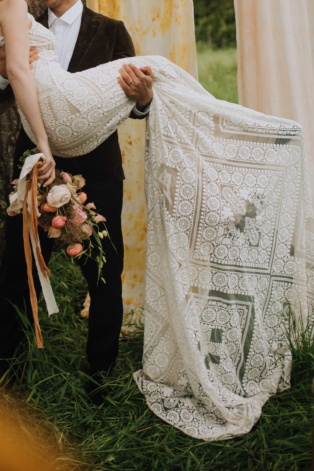 Dress Gown Bride Bridal Lace Boho Rue De Seine Meadows Norfolk Megan Duffield Photography