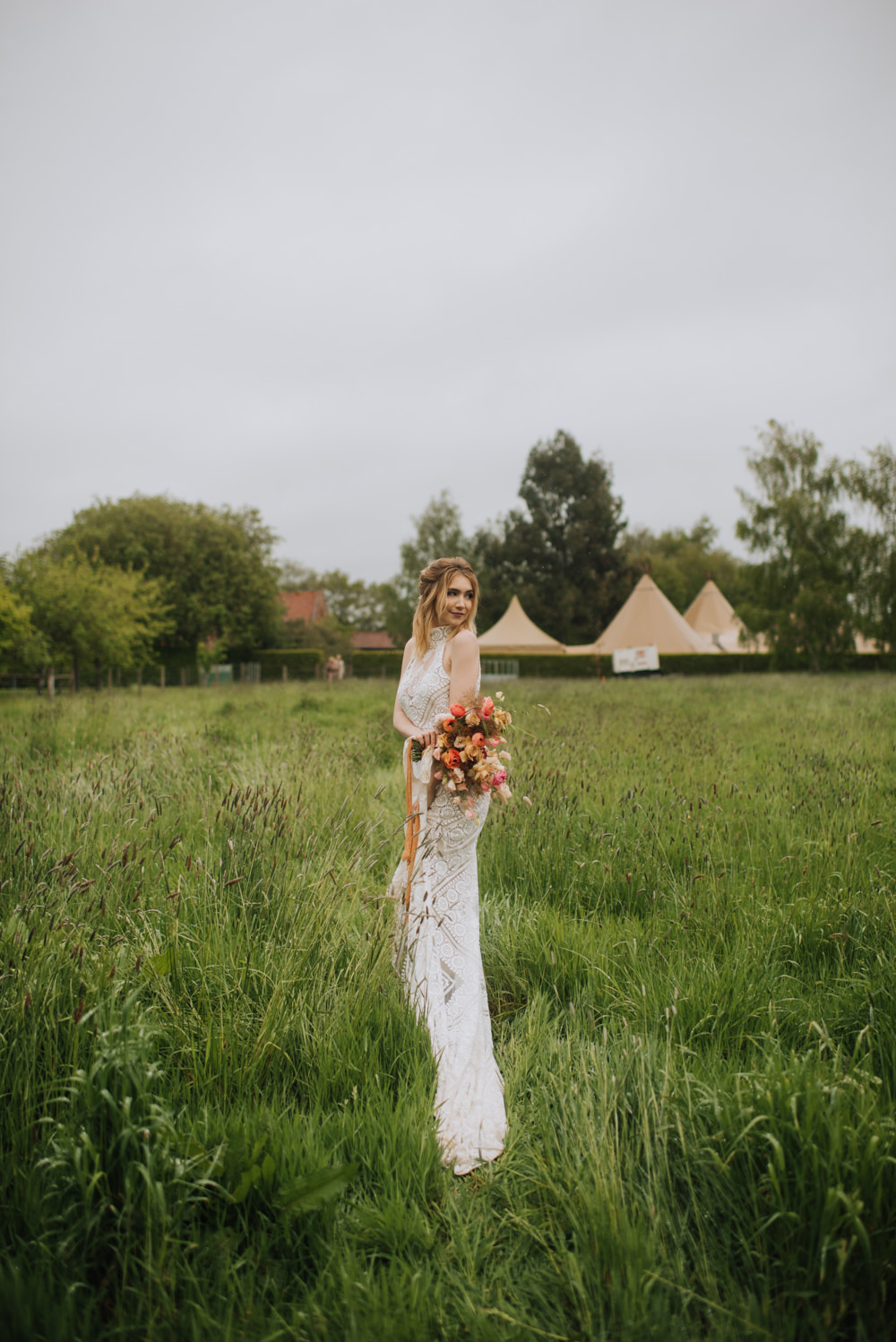 Dress Gown Bride Bridal Lace Boho Rue De Seine Meadows Norfolk Megan Duffield Photography