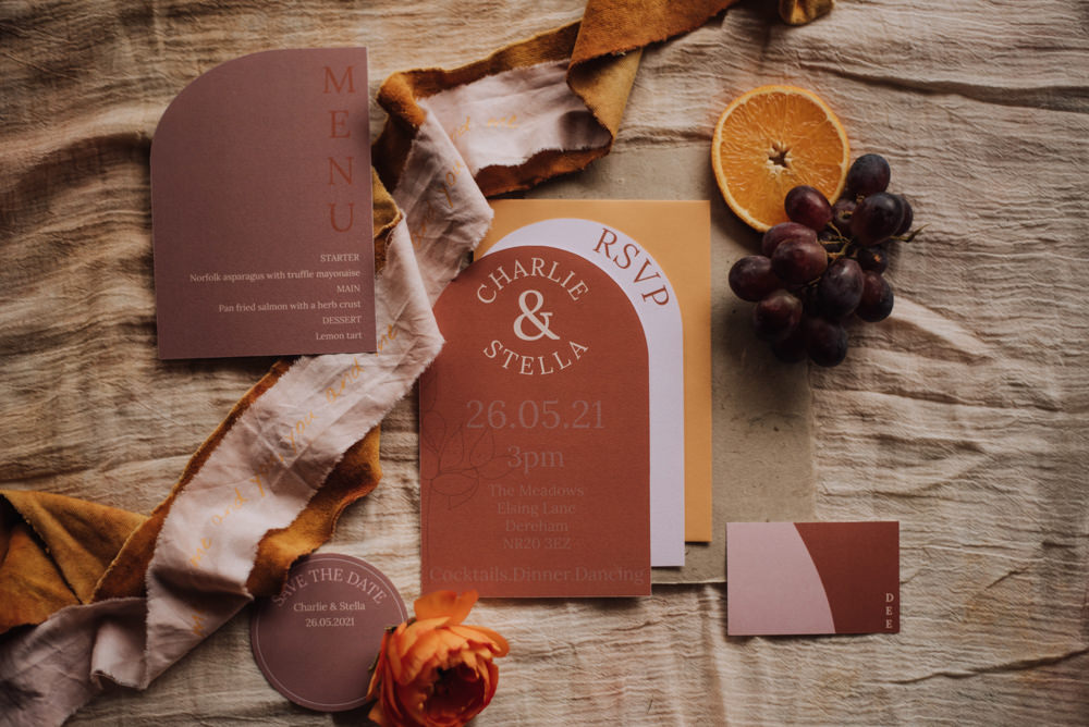 Yellow Terracotta Stationery Invite Norfolk Megan Duffield Photography
