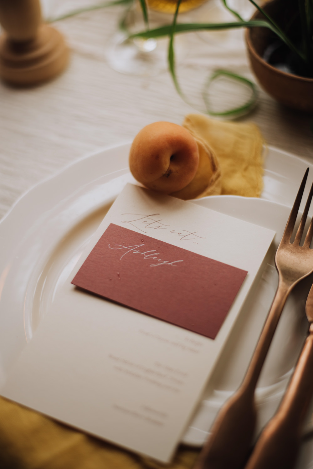 Yellow Terracotta Stationery Menu Place Setting Peach Meadows Norfolk Megan Duffield Photography