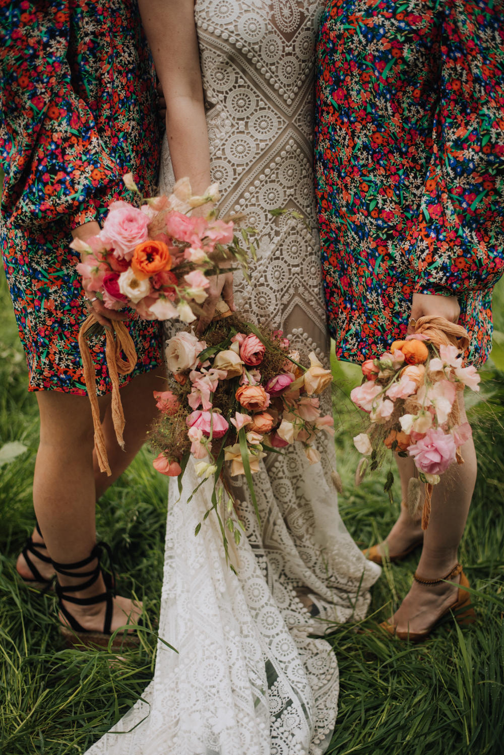 Bouquet Flowers Bride Bridal Rnunculus Rose Pink Yellow Bridesmaids Meadows Norfolk Megan Duffield Photography