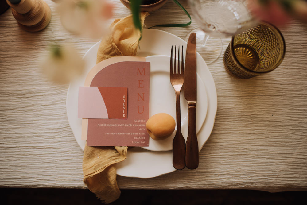 Yellow Terracotta Stationery Menu Place Setting Meadows Norfolk Megan Duffield Photography