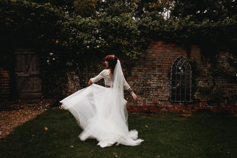 Dress Gown Bride Bridal Two Piece Skirt Top Northamptonshire Barn Wedding Thyme Lane Photography