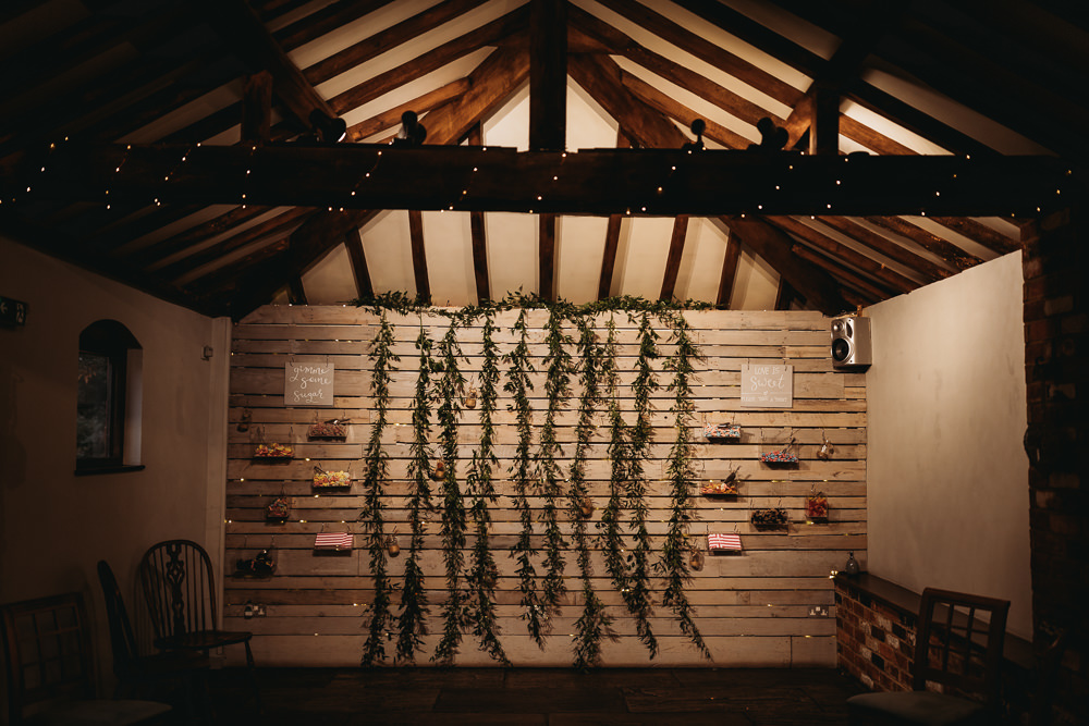 Sweetie Bar Stand Station Wall Northamptonshire Barn Wedding Thyme Lane Photography