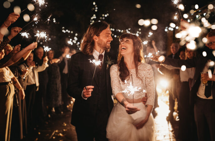 Sparklers Sparkler Exit Northamptonshire Barn Wedding Thyme Lane Photography