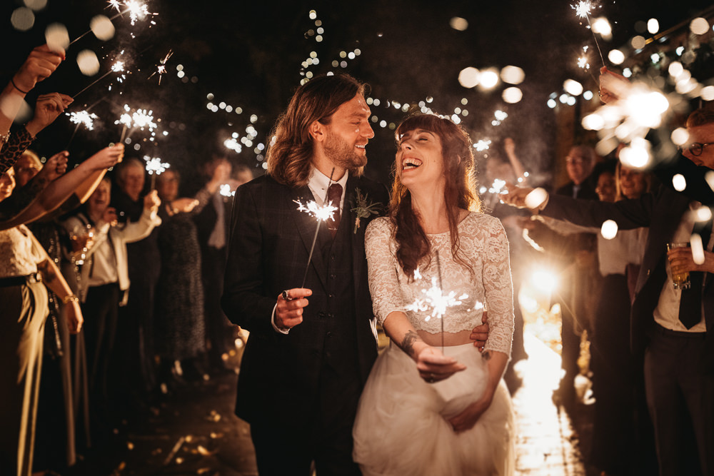 Sparklers Sparkler Exit Northamptonshire Barn Wedding Thyme Lane Photography