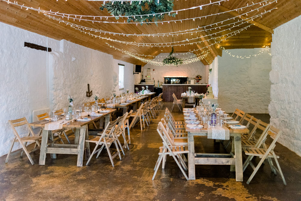 Decor Rustic Wooden Fairy Light Canopy Scotland Barn Wedding LJ Horton Photography