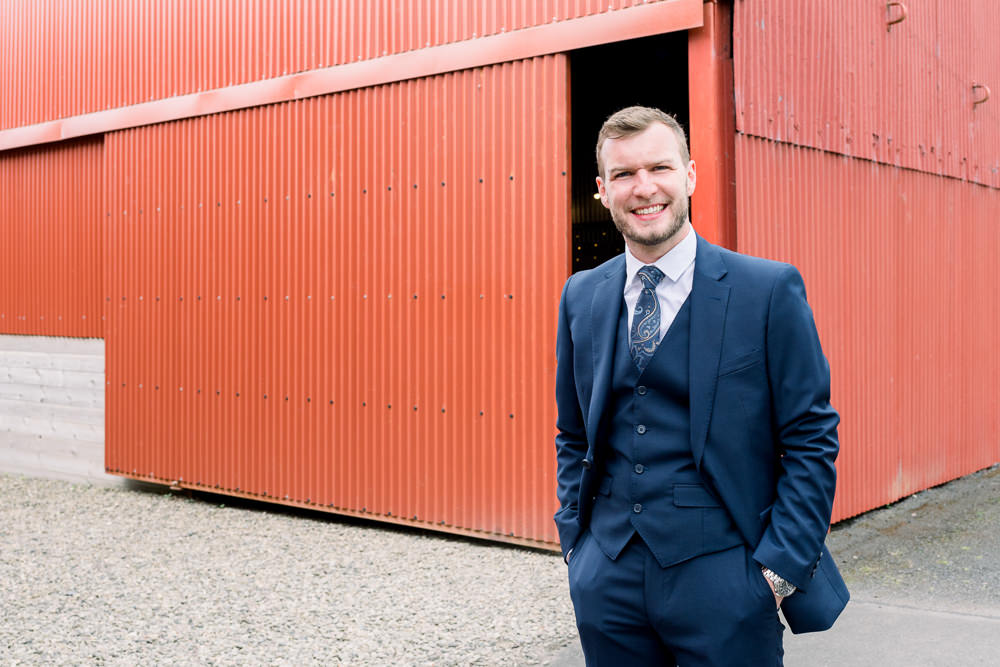 Groom Suit Navy Blue Scotland Barn Wedding LJ Horton Photography