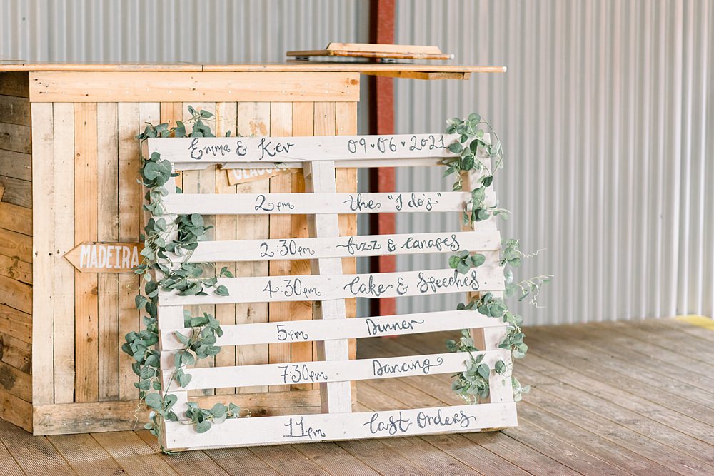 Wooden Pallet Sign Decor Scotland Barn Wedding LJ Horton Photography