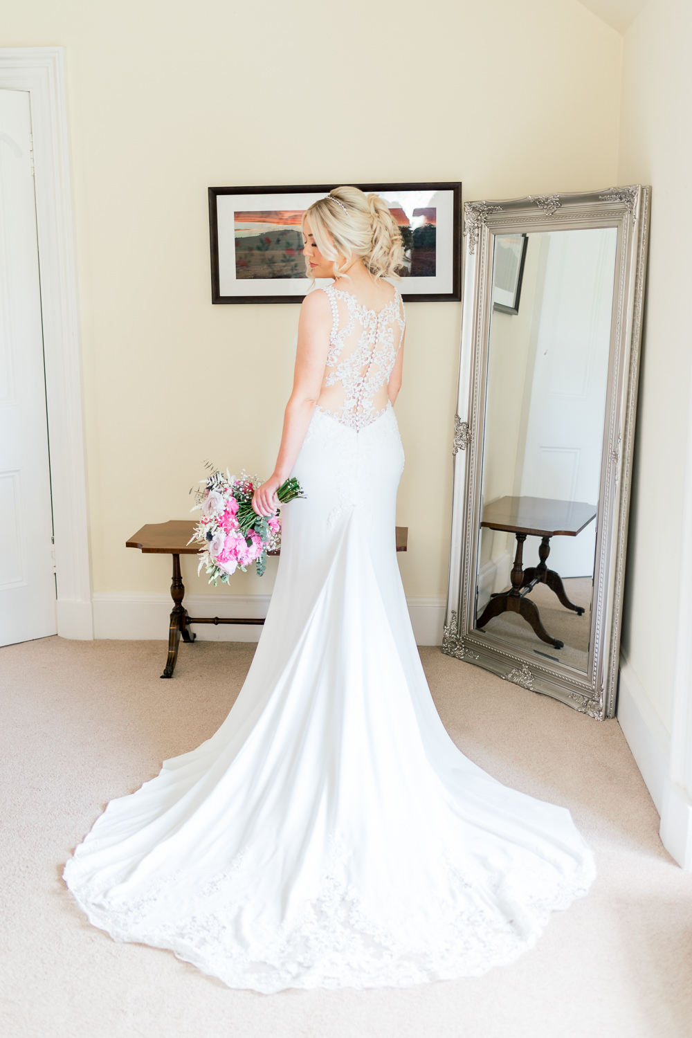 Dress Gown Bride Bridal Open Back Train Scotland Barn Wedding LJ Horton Photography