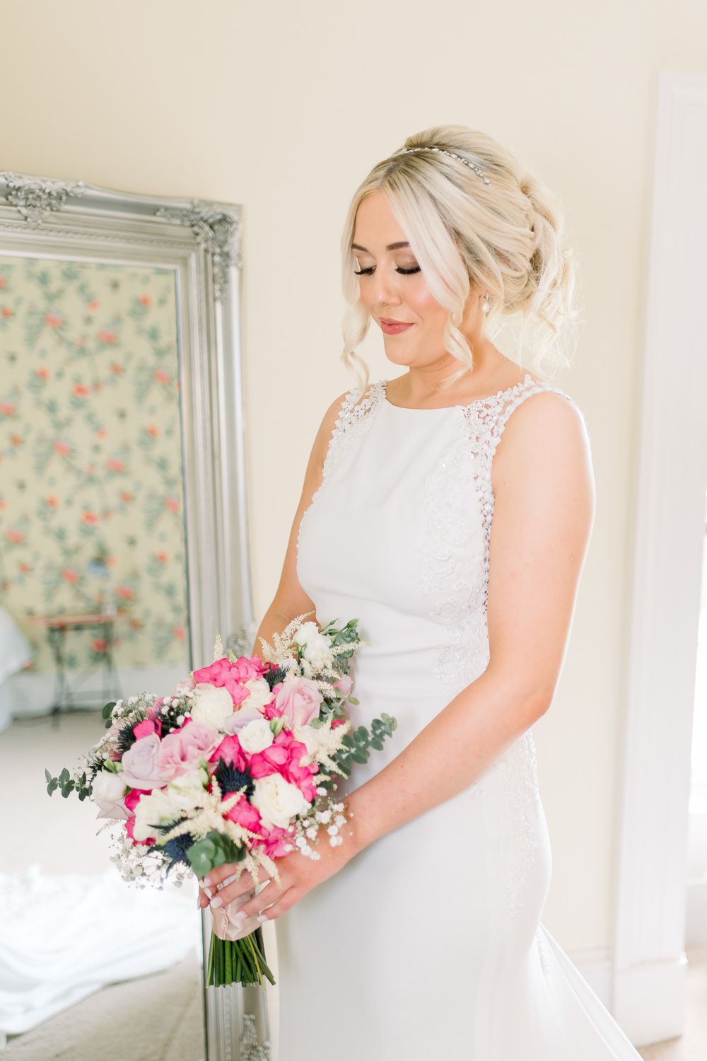 Bouquet Flowers Bride Bridal Pink White Scotland Barn Wedding LJ Horton Photography