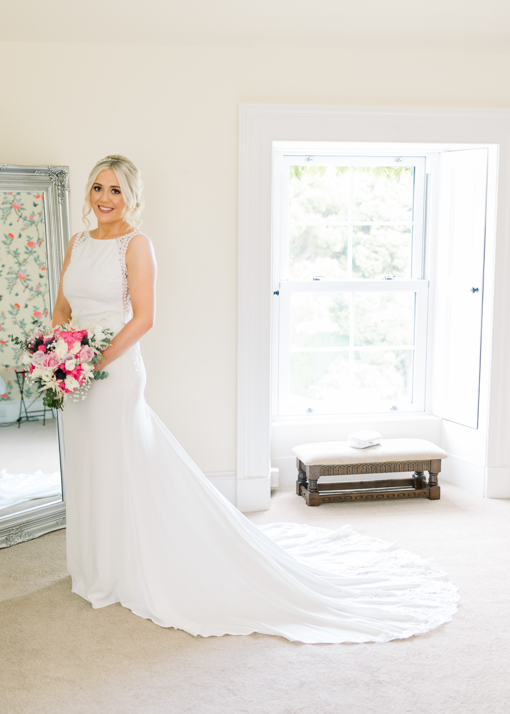 Dress Gown Bride Bridal Open Back Train Scotland Barn Wedding LJ Horton Photography