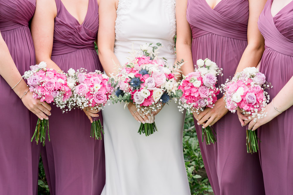 Bouquet Flowers Bride Bridal Pink White Bridesmaids Scotland Barn Wedding LJ Horton Photography